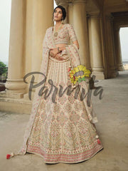 Beige Hand Embroidered Lehenga Choli Set - Inddus.com