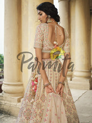 Beige Hand Embroidered Lehenga Choli Set - Inddus.com