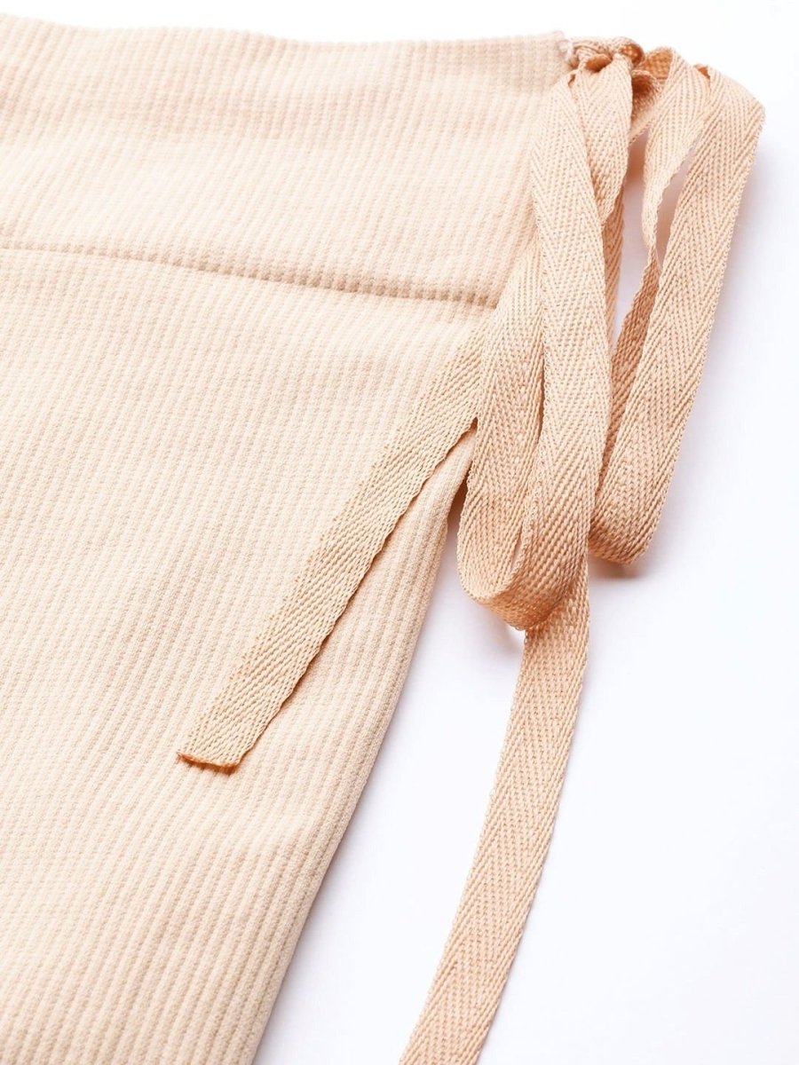 Beige Knitted Saree Shapewear with Drawstring - inddus-us