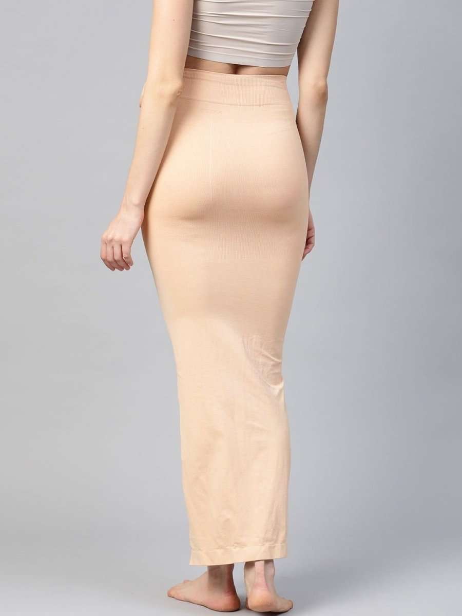 Beige Knitted Saree Shapewear with Drawstring - inddus-us