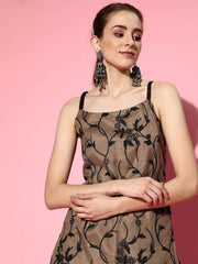 Beige Net floral Embroidered Kurta with Dhoti Pants and Dupatta - Inddus.com