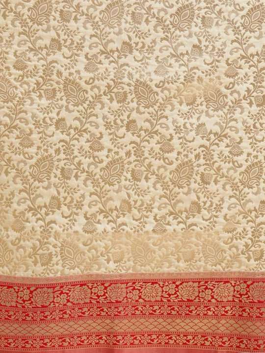 Beige & Red Silk Blend Woven Design Saree - Inddus.com