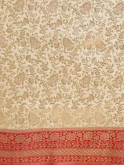 Beige & Red Silk Blend Woven Design Saree - Inddus.com