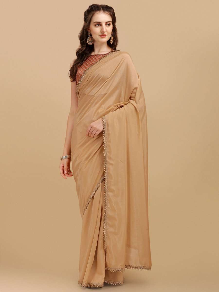 Beige & Rust Woven Design Silk Blend Saree - Inddus.com