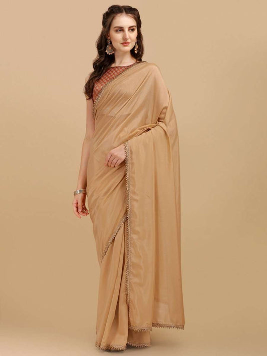 Beige & Rust Woven Design Silk Blend Saree - Inddus.com