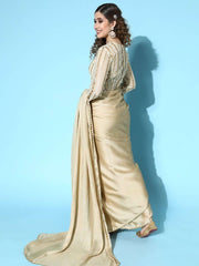 Beige Satin Saree with Embellished border - Inddus.com