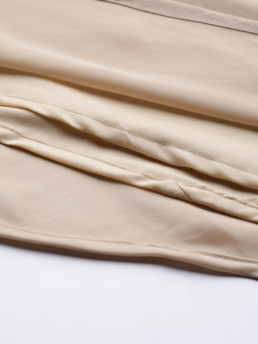 Beige Solid Satin Maxi Gown with Draped Dupatta - Inddus.com