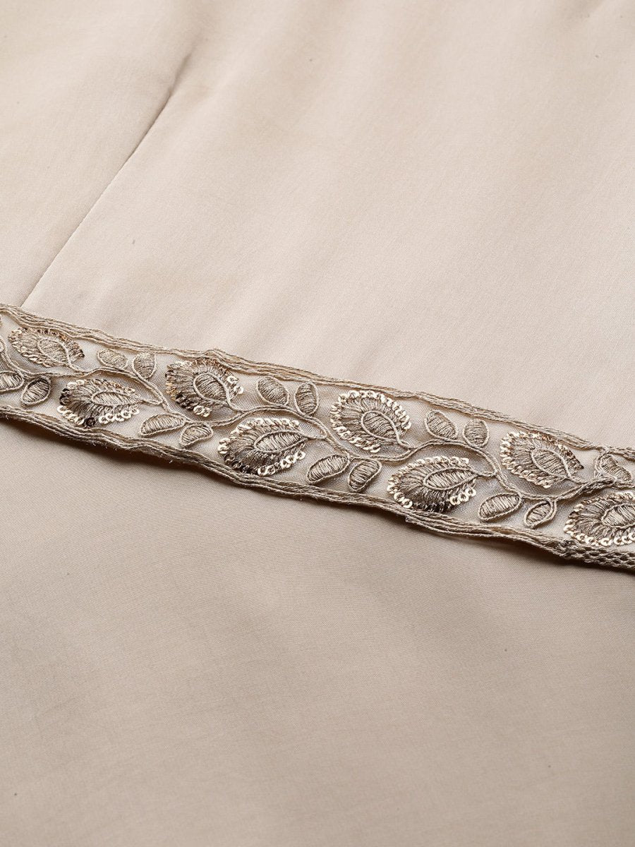 Beige Solid Satin Maxi Gown with Draped Dupatta - Inddus.com