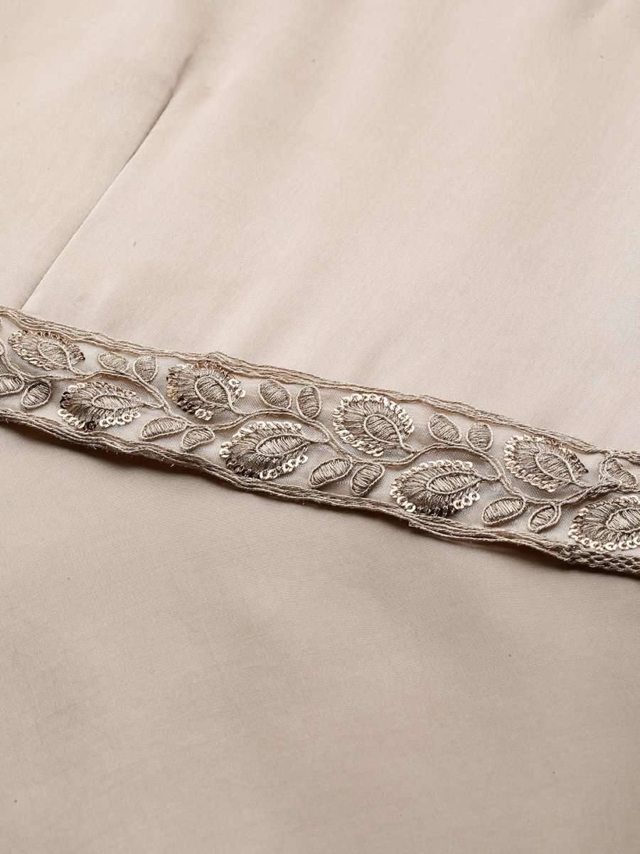 Beige Solid Satin Maxi Gown with Draped Dupatta - Inddus.com