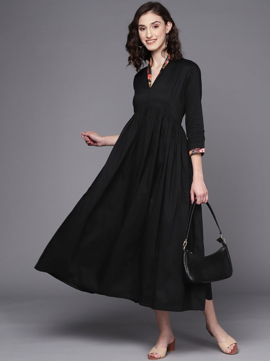 Black A-Line Midi Dress - Inddus.com