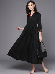 Black A-Line Midi Dress - Inddus.com