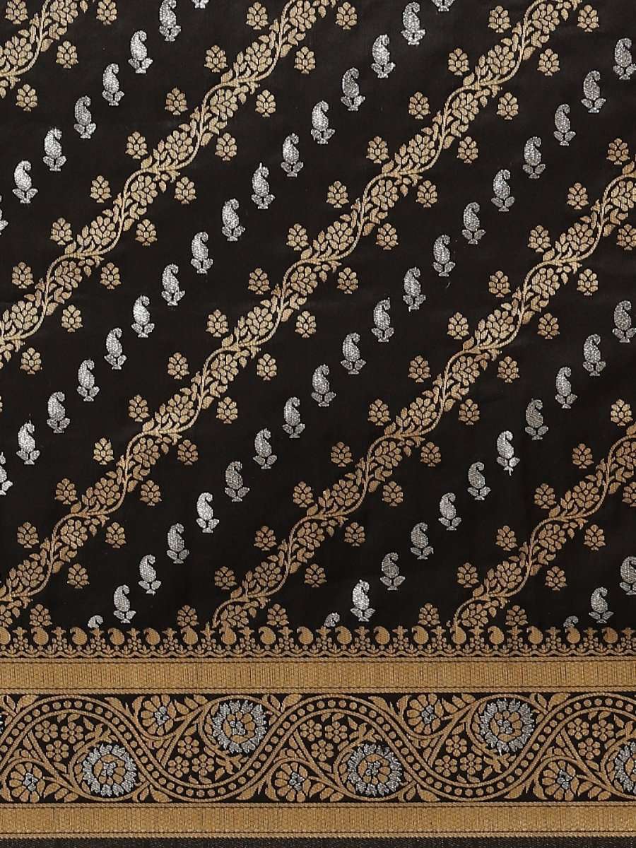 Black and Gold Ethnic Motifs Zari Woven Banarasi Saree - Inddus.com