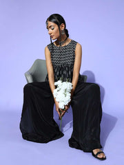 Black Cotton Blend Printed Crop Top - Inddus.com