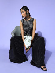 Black Cotton Blend Printed Crop Top - Inddus.com