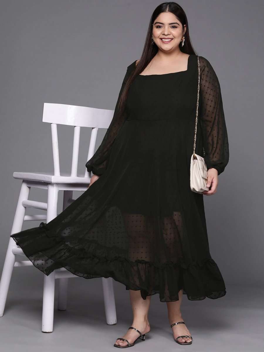 Black Dobby Weave Georgette Ethnic Maxi Dress Black Dobby Weave Georgette Ethnic Maxi Dress