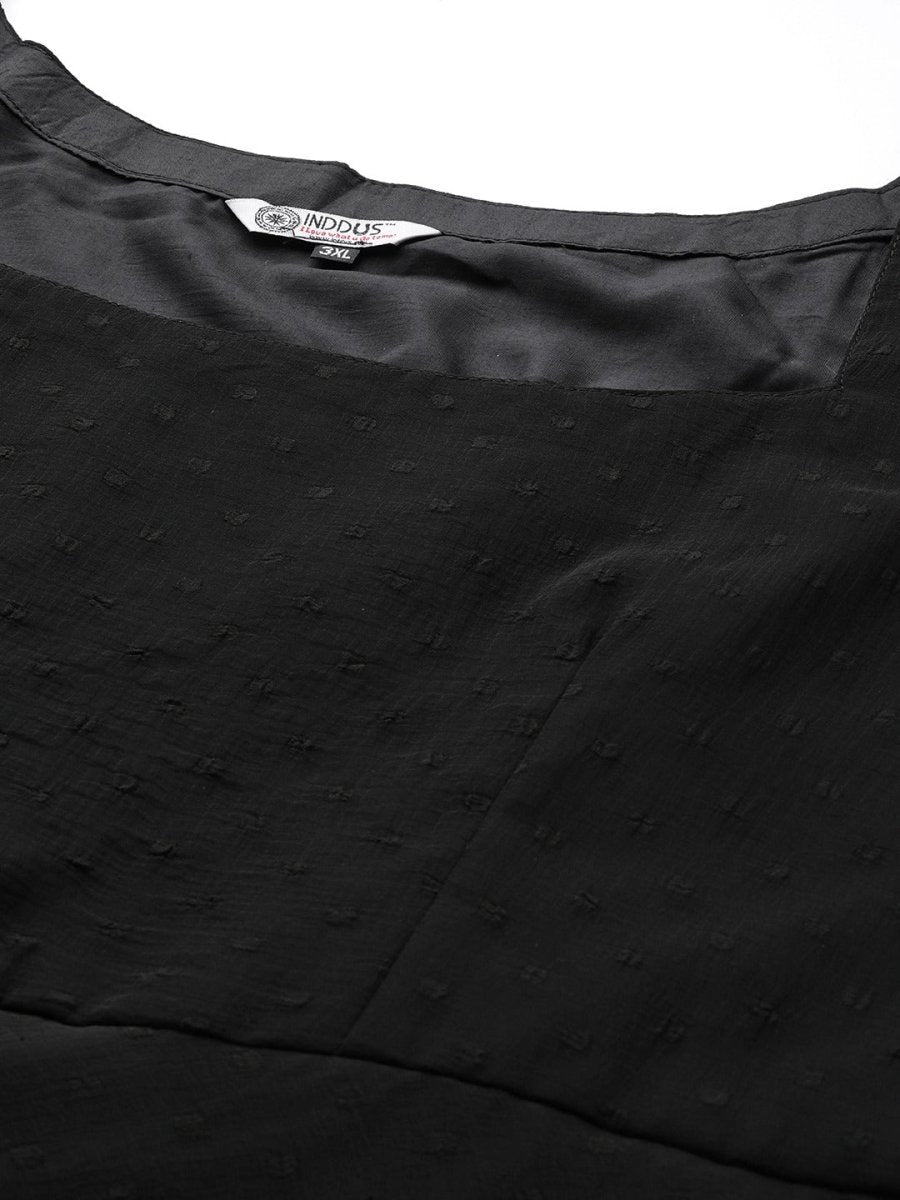 Black Dobby Weave Georgette Ethnic Maxi Dress - Inddus.com