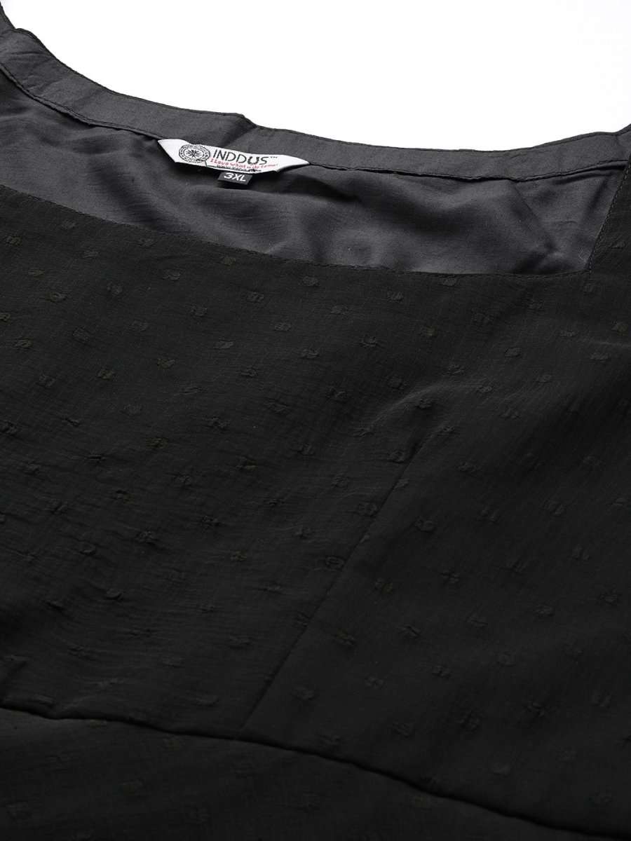 Black Dobby Weave Georgette Ethnic Maxi Dress - Inddus.com