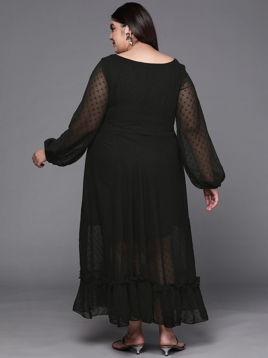 Black Dobby Weave Georgette Ethnic Maxi Dress - Inddus.com