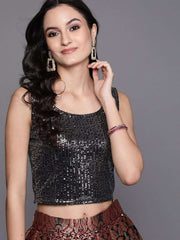 Black Embellished Crop Top - inddus-us