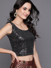 Black Embellished Crop Top - inddus-us