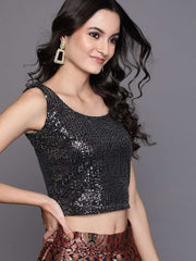 Black Embellished Crop Top - inddus-us