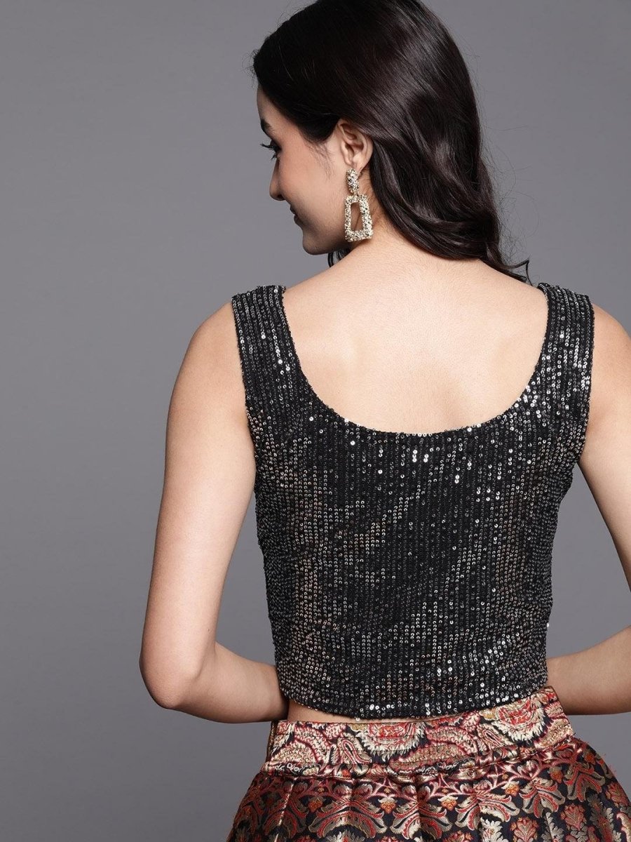 Black Embellished Crop Top - inddus-us