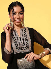 Black Embellished Embroidered Georgette Maxi Dress - Inddus.com