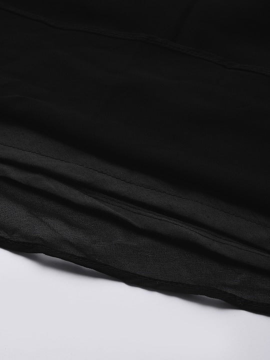 Black Embellished One Shoulder Georgette Maxi Dress - Inddus.com