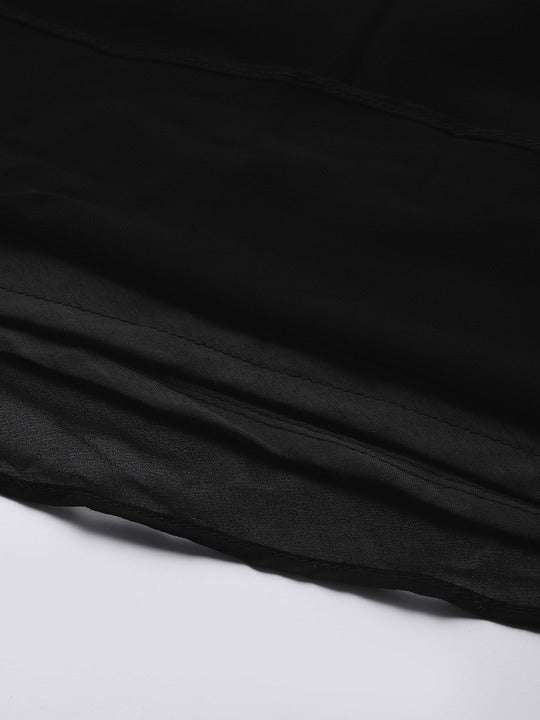 Black Embellished One Shoulder Georgette Maxi Dress - Inddus.com