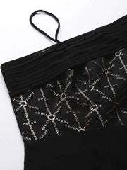 Black Embellished One Shoulder Georgette Maxi Dress - Inddus.com