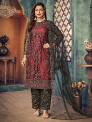 Black Embroidered Festive Wear Straight Cut Suit - Inddus.com