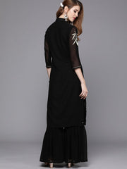 Black Embroidered Kurta with Sharara - inddus-us