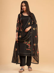 Black Embroidered Partywear Straight-Cut-Suit - Inddus.com