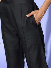 Black Ethnic Motif Shoulder Tie-up Co-Ords - Inddus.com