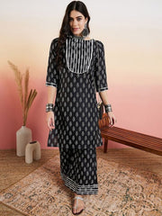 Black Ethnic Motifs Printed Regular Kurta With Palazzo - Inddus.com