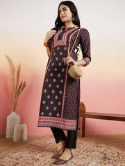 Black Ethnic Motifs Printed Regular Pure Cotton Kurta With Trouser - Inddus.com