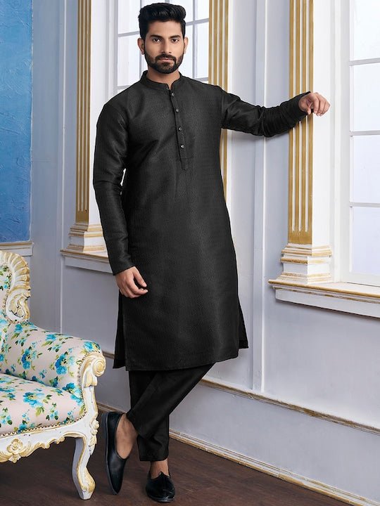 Black Ethnic Motifs Woven Design Kurta with Trousers - Inddus.com