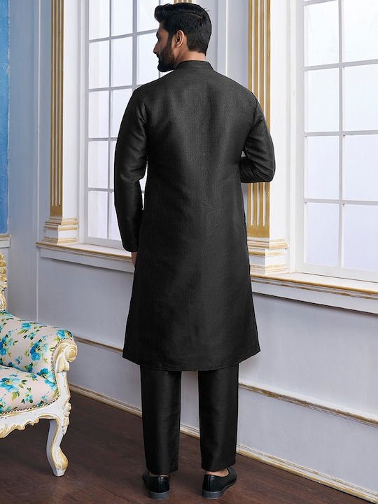 Black Ethnic Motifs Woven Design Kurta with Trousers - Inddus.com