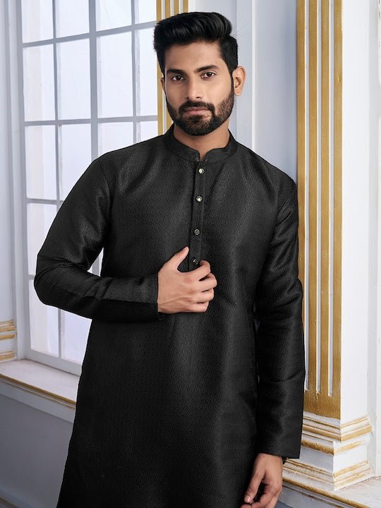 Black Ethnic Motifs Woven Design Kurta with Trousers - Inddus.com