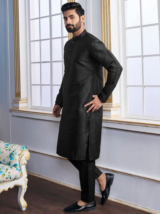 Black Ethnic Motifs Woven Design Kurta with Trousers - Inddus.com