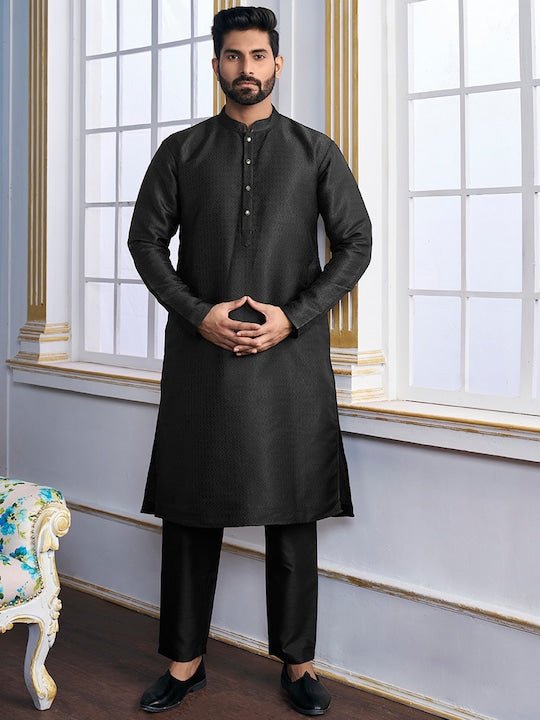 Black Ethnic Motifs Woven Design Kurta with Trousers - Inddus.com