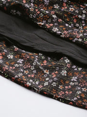 Black Floral Printed Anarkali Kurta with Net Ruffled Dupatta - Inddus.com