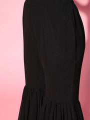 Black Foil Print Kurta with Sharara - Inddus.com