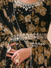 Black Georgette Festive Wear Anarkali Suit - Inddus.com