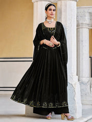 Black Georgette Partywear Anarkali-Suit - Inddus.com