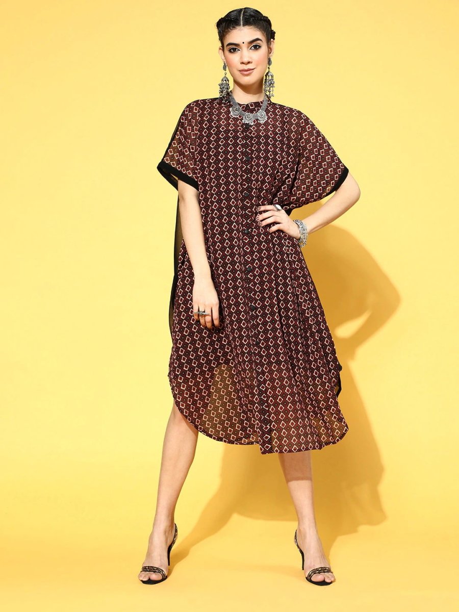 Black Georgette Partywear Geometric Dresses - Inddus.com