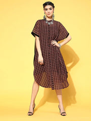 Black Georgette Partywear Geometric Dresses - Inddus.com