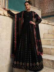 Black Georgette Partywear Gown - Inddus.com