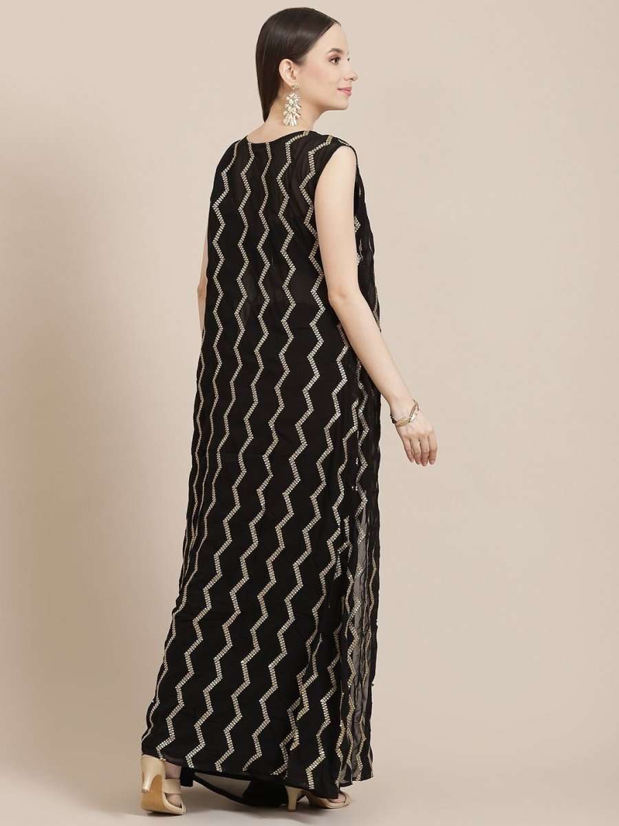 Black Georgette Saree with Jacket - Inddus.com