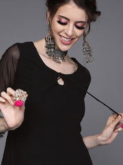 Black Georgette Sequinned Palazzo Suit - inddus-us